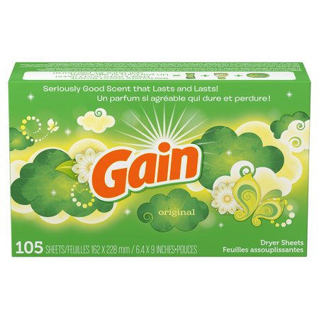 GAIN Original Scent Fabric Softener Sheets 105 pk, 105PK 97835